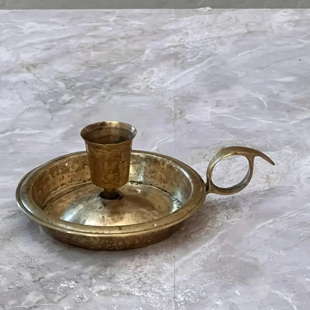VTG Brass Etched Candlestick Holder Finger Ring 5 in Made in India